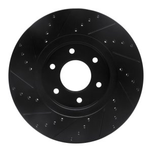 Chevrolet Trailblazer Brake Rotor (1) - Front Right - R1 Concepts - Drilled & Slotted - Black - `06-`09
